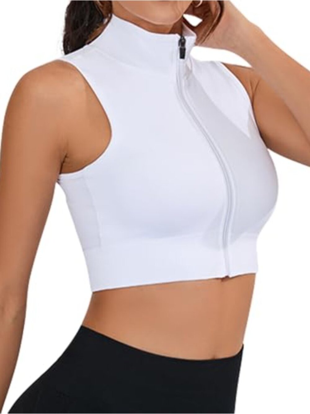 Women's Cropped Zip Up Athletic Tank Top Sleeveless Yoga Workout Sport Top